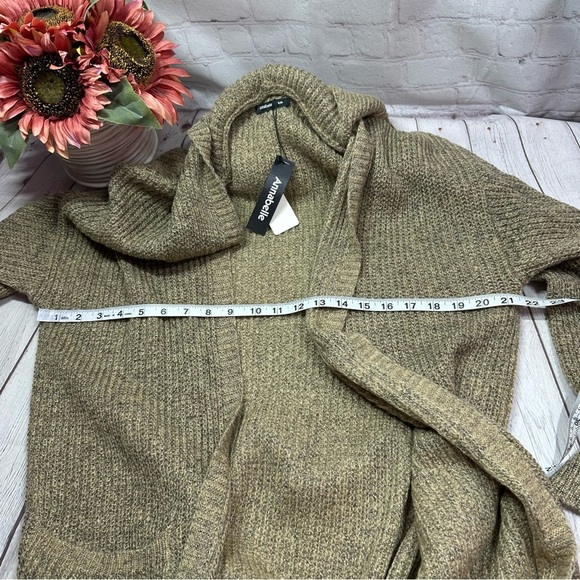 NWT annabelle boutique duster sweater Cardigan open front hooded pockets neutral - Picture 8 of 8